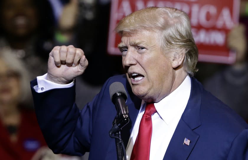 President-elect Donald Trump speaks to supporters during a rally in Fayetteville, N.C.