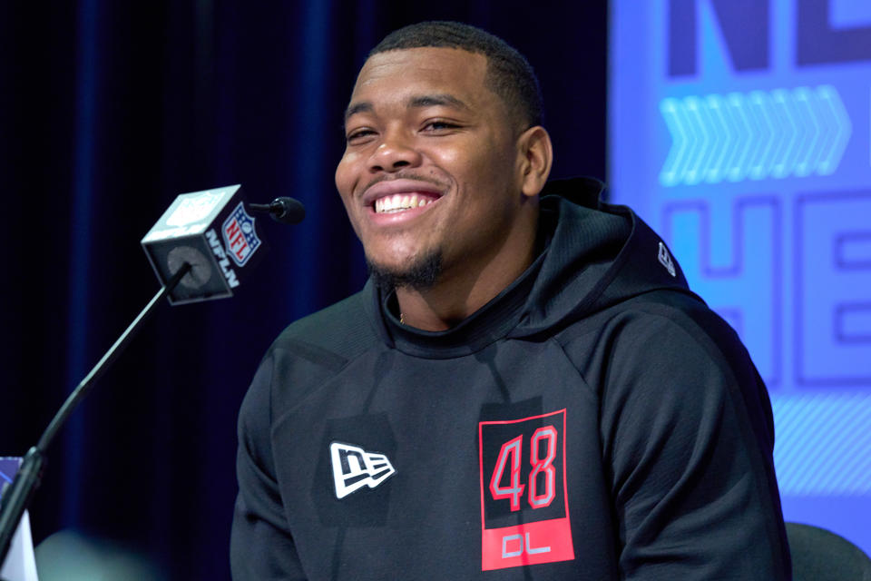 INDIANAPOLIS, IN - MARCH 04: Georgia defensive lineman Travon Walker answers questions from the media during the NFL Scouting Combine on March 4, 2022, at the Indiana Convention Center in Indianapolis, IN. (Photo by Robin Alam/Icon Sportswire via Getty Images)