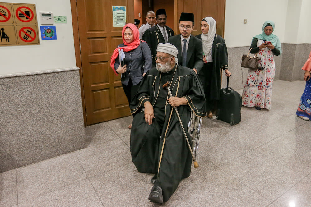 Datuk Sulaiman Abdullah, representing SM Faisal SM Nasimuddin, speaks to reporters at the Shariah High Court in Kuala Lumpur September 18, 2019. — Picture by Firdaus Latif