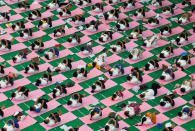 <p>People perform yoga on International Yoga Day in Chandigarh, India, June 21, 2017. (Photo: Ajay Verma/Reuters) </p>