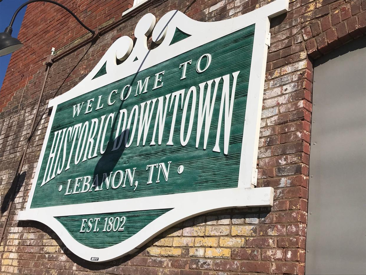 The Historic Downtown welcome sign in Lebanon.