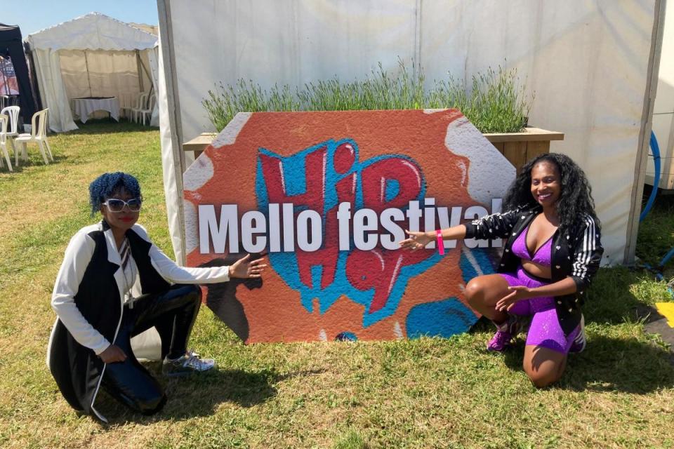 Lady Marga MC with Alicia Scott after a performance at the main stage at the Mello Festival 2023 <i>(Image: James Connell/Newsquest)</i>