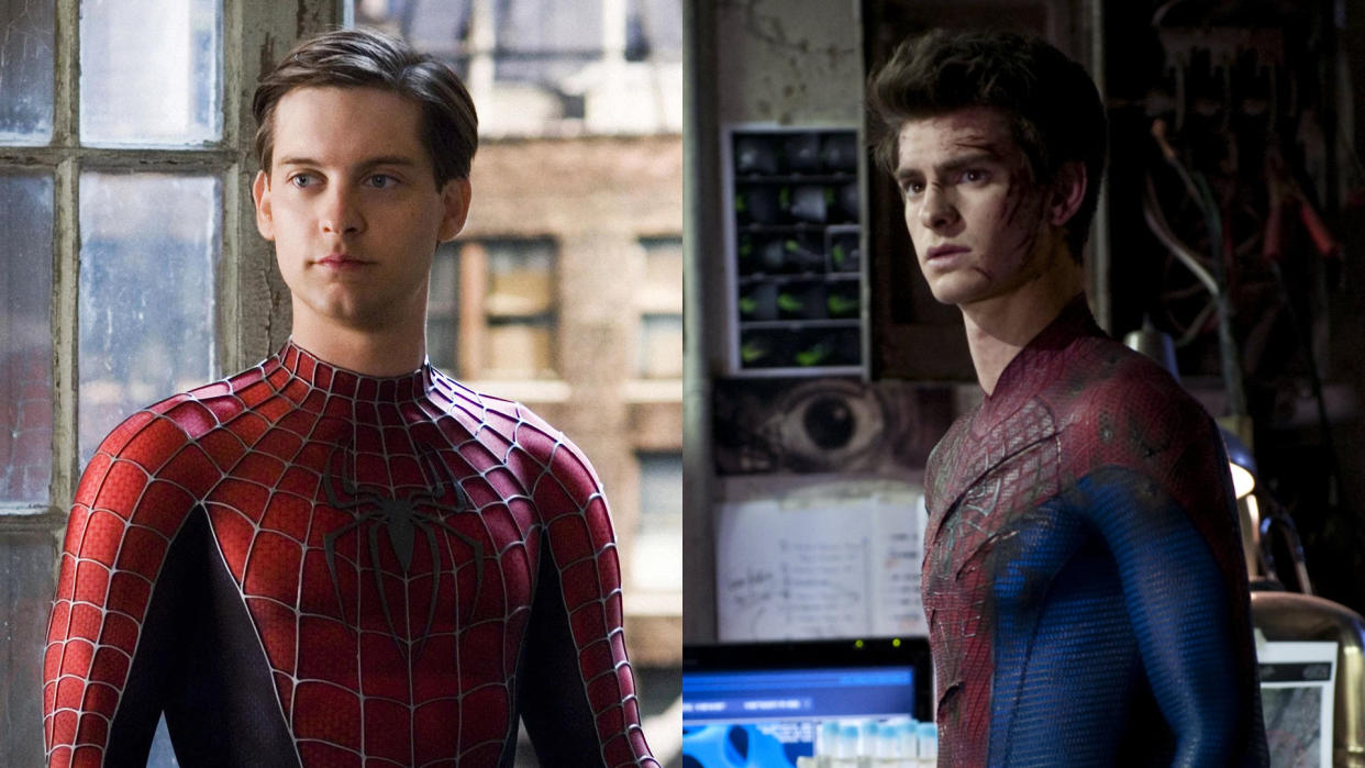 Tobey Maguire and Andrew Garfield as Spider-Man. (Credit: Sony)