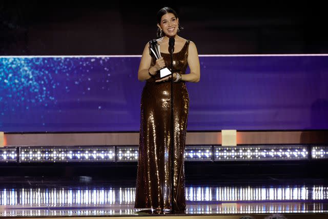 <p>Kevin Winter/Getty</p> America Ferrera accepts the SeeHer Award at the Critics Choice Awards in Los Angeles on Jan. 14, 2024