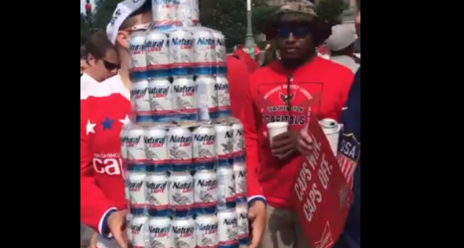 Washington Caps Fan Flaunts Stanley Cup Made of Beer Cans and Colander