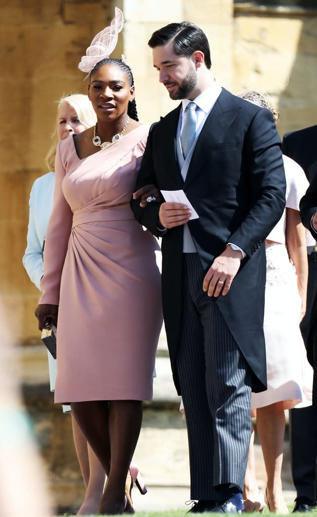 US tennis player Serena Williams and her husband Alexis Ohanian arrive at St George’s Chapel in Windsor Castle for the wedding of Prince Harry and Meghan Markle