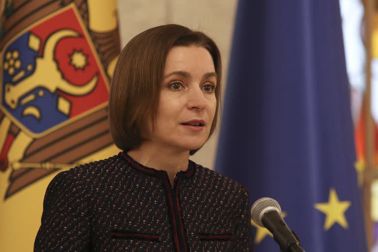 La presidenta moldava Maia Sandu en Chisinau, Moldavia, el 10 de febrero de 2023.  (Foto AP /Aurel Obreja)