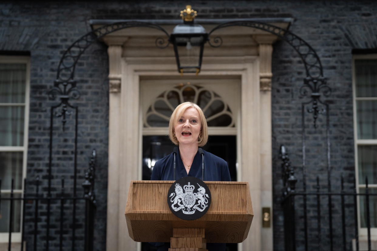 File photo dated 06/09/2022 of New Prime Minister Liz Truss making a speech outside 10 Downing Street, London, after meeting Queen Elizabeth II and accepting her invitation to become Prime Minister and form a new government. Liz Truss has announced she will resign as Prime Minister. Issue date: Thursday October 20, 2022.
