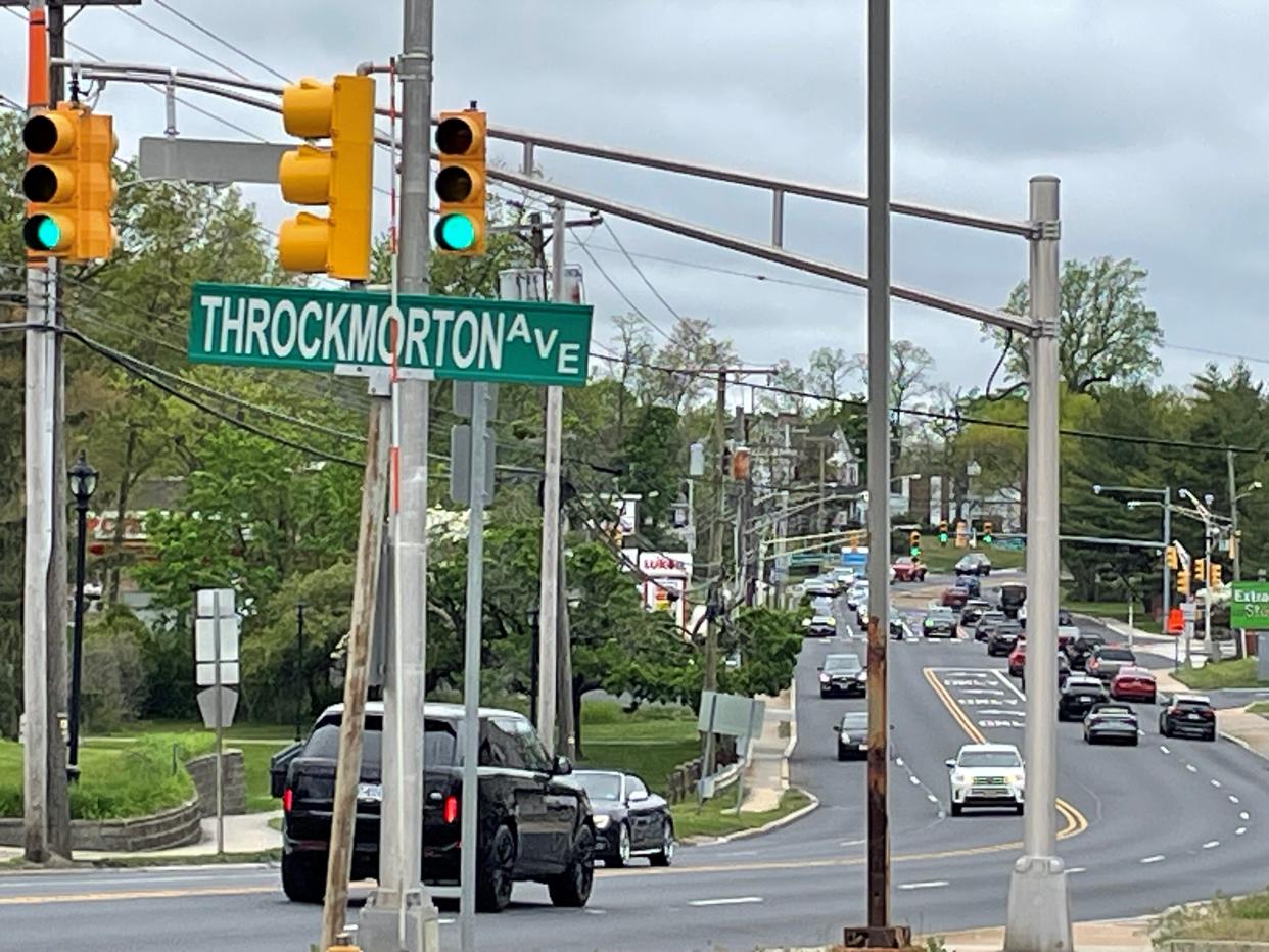 Looking north from Throckmorton Avenue in Eatontown toward the gates of the former Fort Monmouth on Route 35.