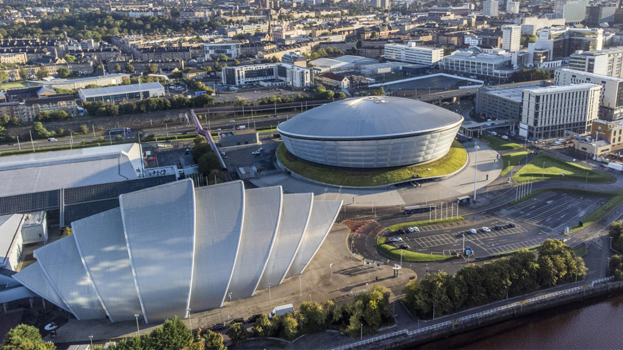 The Armadillo, Exhibition Halls and SSE Hydro, on the Scottish Event Campus alongside the River Clyde in Glasgow, which will host the UN Climate Change Conference of the Parties (Cop26) next month. Picture date: Wednesday September 29, 2021. (Jane Barlow/PA Images via Getty Images)