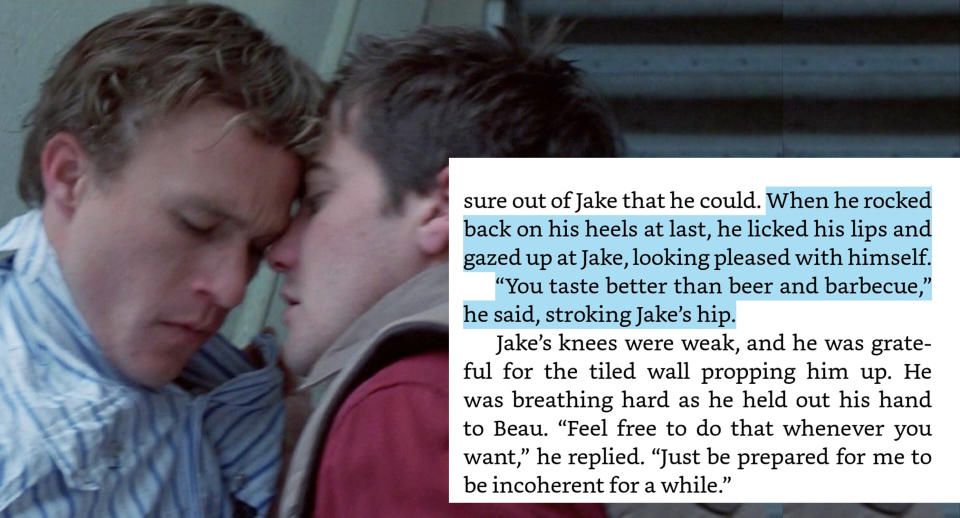 heath ledger and jake gyllenhaal kiss in "brokeback mountain"