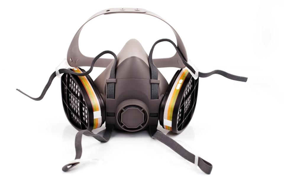 An elastomeric mask, such as this one, can be re-used. <a href="https://www.shutterstock.com/image-photo/reusable-halfface-elastomeric-respirator-air-purification-2196383995" rel="nofollow noopener" target="_blank" data-ylk="slk:Shutterstock;elm:context_link;itc:0;sec:content-canvas" class="link ">Shutterstock</a>