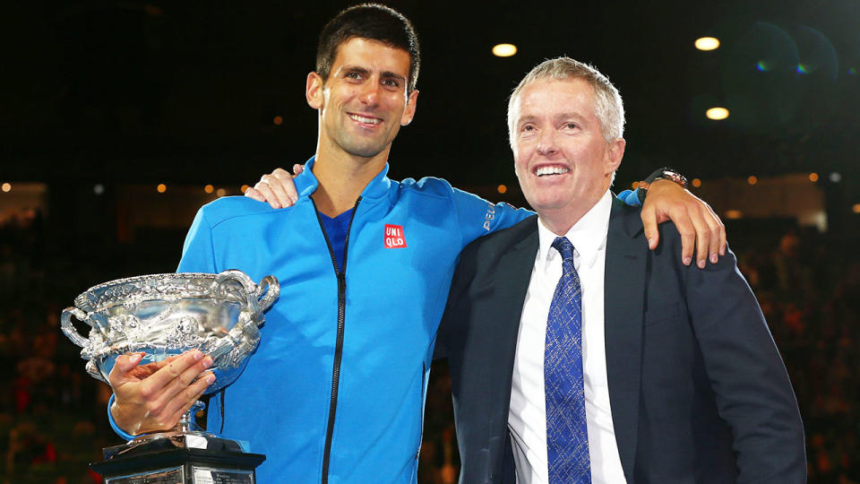 Seen on the right, Australian Open boss Craig Tiley and Novak Djokovic arm-in-arm at Melbourne Park.