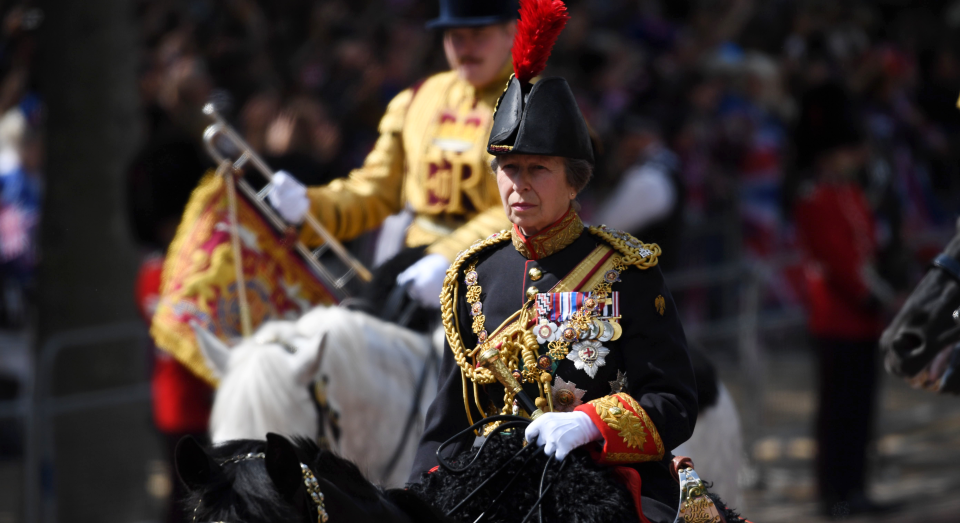 Princess Anne rode on horseback as part of the royal procession for Trooping the Colour. (Getty Images)