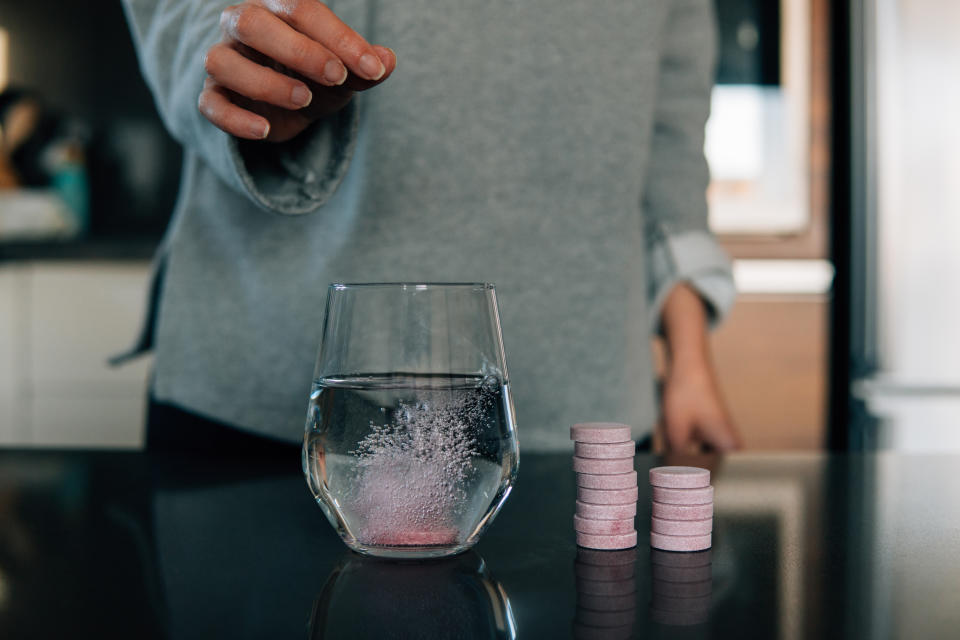 Effervescent tablets in water on the table