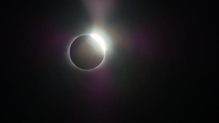 The moon blocks the sun in totality as seen from Deep Creek, Bryson City, North Carolina on August 21, 2017.