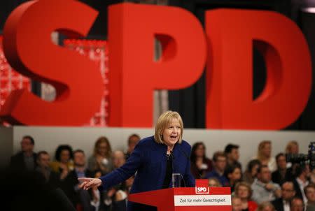 North Rhine-Westphalia State Premier Hannelore Kraft addresses an SPD party convention in Berlin, Germany, March 19, 2017. REUTERS/Axel Schmidt