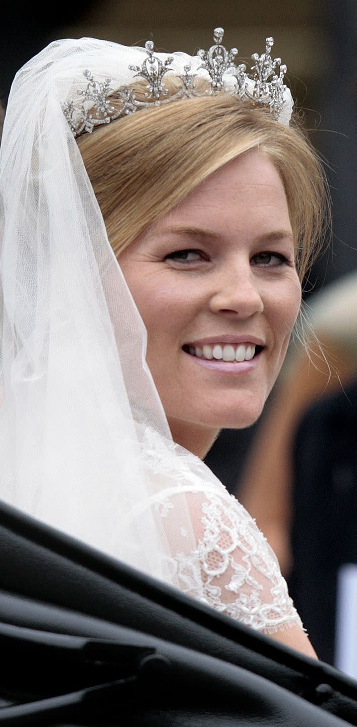 <p>The Festoon tiara belongs to Princess Anne, who loaned it to her daughter-in-law, Autumn Phillips, for her wedding day. The tiara was originally gifted to Anne in 1973 by the World-Wide Shipping Group after she christened one of its ships.</p>