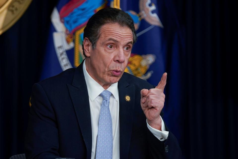 Former New York Governor Andrew Cuomo speaks during an event at his offices in New York City, New York, U.S. March 18, 2021. Seth Wenig/Pool via REUTERS