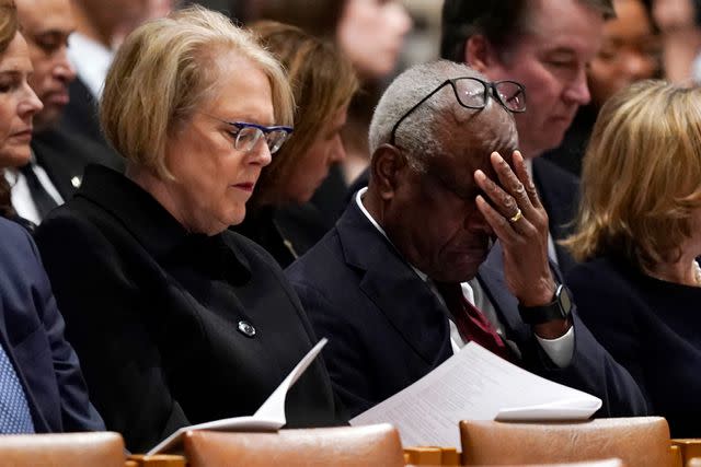 <p>AP Photo/Susan Walsh</p> Associate Justice Clarence Thomas, right, and his wife Virginia Thomas, attend a memorial service for Supreme Court Justice Sandra Day O'Connor, at the National Cathedral in Washington, Tuesday, Dec. 19, 2023.