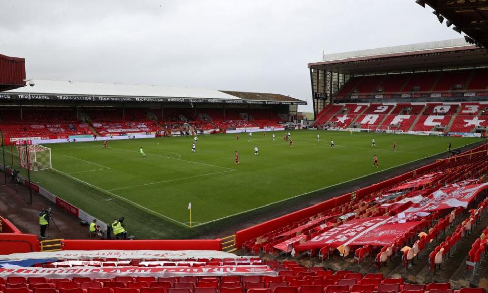 A general view of Pittodrie, Aberdeen's home ground, during the game against Rangers.