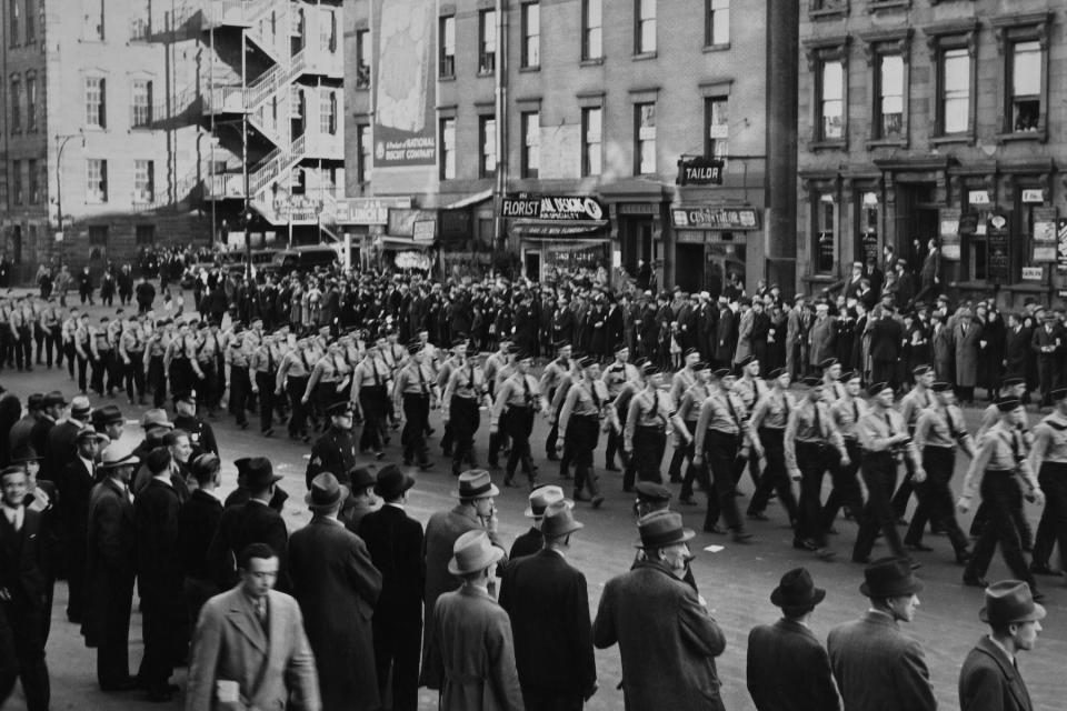 The German-American Bund march in New York City on February 20, 1939.