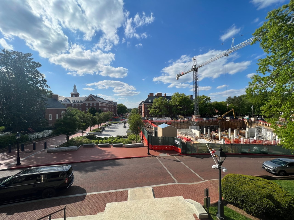 A view from the steps of the State House on April 24, 2023. Much of the Department of Legislative Services work took place in the nearby office buildings in the background.