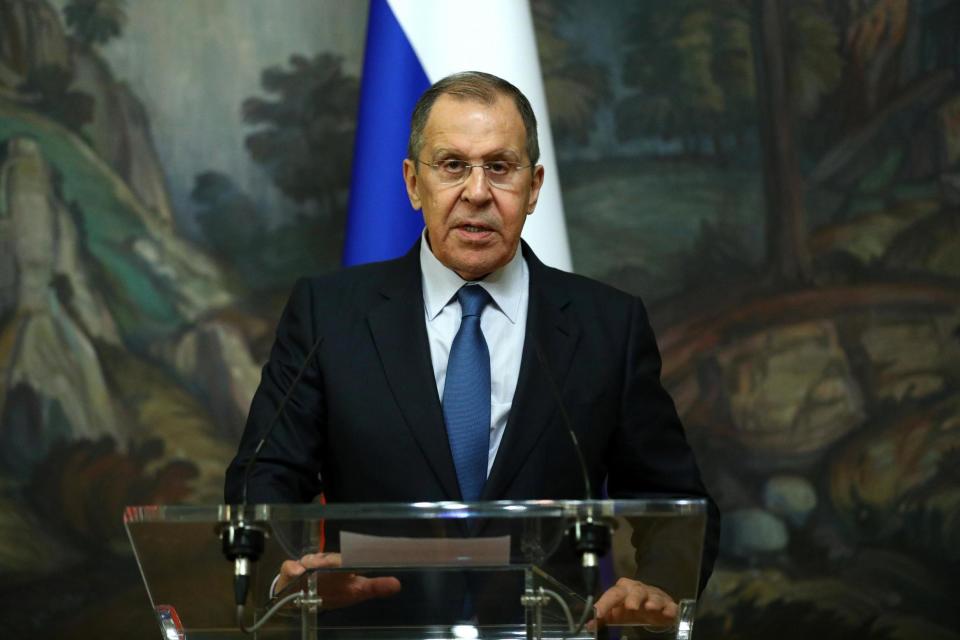 Russian Foreign Minister Sergei Lavrov makes a statement (via REUTERS)