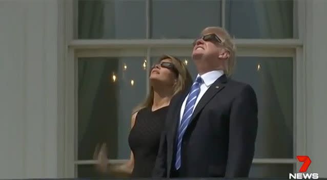 President Trump watched with his wife and son. Source: 7 News