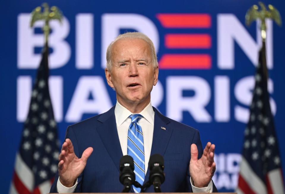 Democratic Presidential candidate Joe Biden speaks at the Chase Center in Wilmington, Delaware.