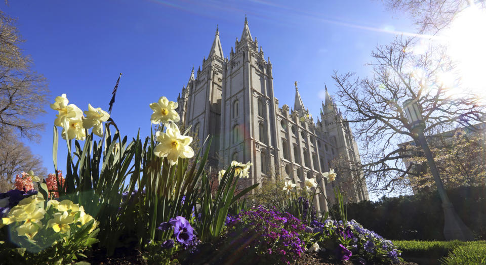 The Salt Lake Temple is shown Friday, April 19, 2019, in Salt Lake City. The iconic temple central to The Church of Jesus Christ of Latter-day Saints faith will close for four years to complete a major renovation, and officials are keeping a careful eye on construction plans after a devastating fire at Notre Dame cathedral in Paris. Church President Russell M. Nelson said Friday the closure will begin in December. (AP Photo/Rick Bowmer)