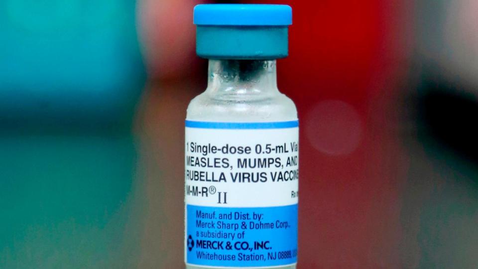 PHOTO: A vial of a measles, mumps and rubella vaccine is seen in Mount Vernon, Ohio, May 17, 2019. (Paul Vernon/AP)