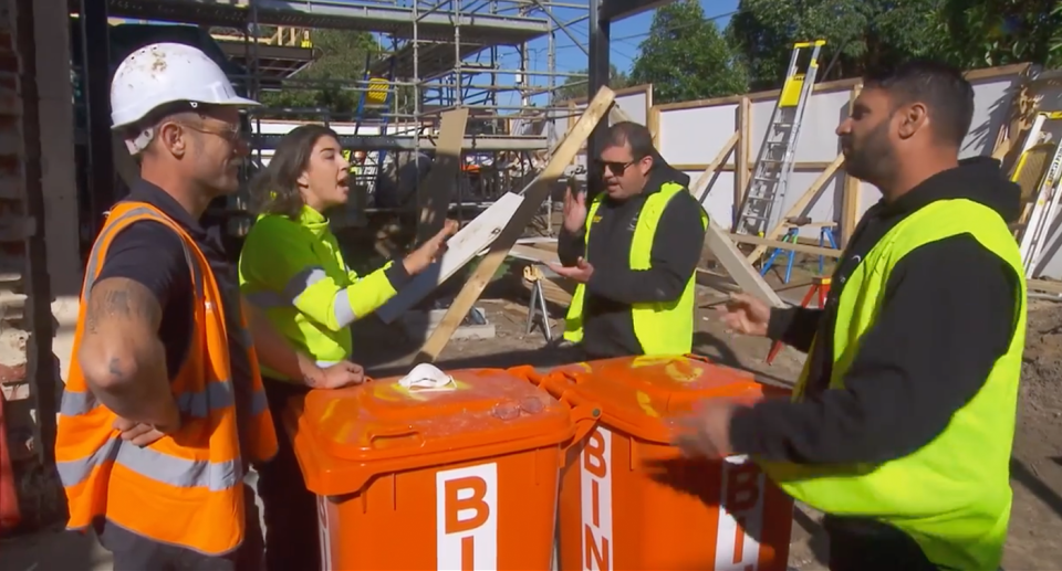 The Block’s Leah and Ash arguing with their builders.