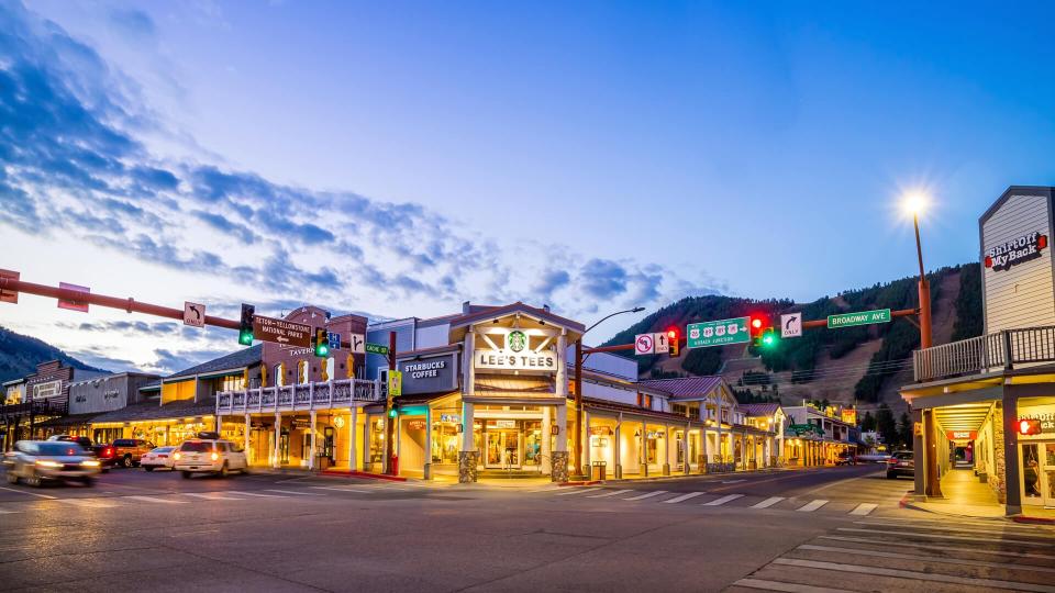 JACKSON HOLE, WYOMING - SEP 28: Downtown Jackson Hole Wyoming USA on September 28, 2015 It was named after David Edward "Davey" Jackson who trapped beaver in the area in the early nineteenth century.