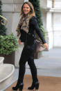 <b>Kimberley Walsh </b><br><br>The Girls Aloud star is one of the few people who can work double leather as she entered a hotel in London.<br><br>Image © Rex