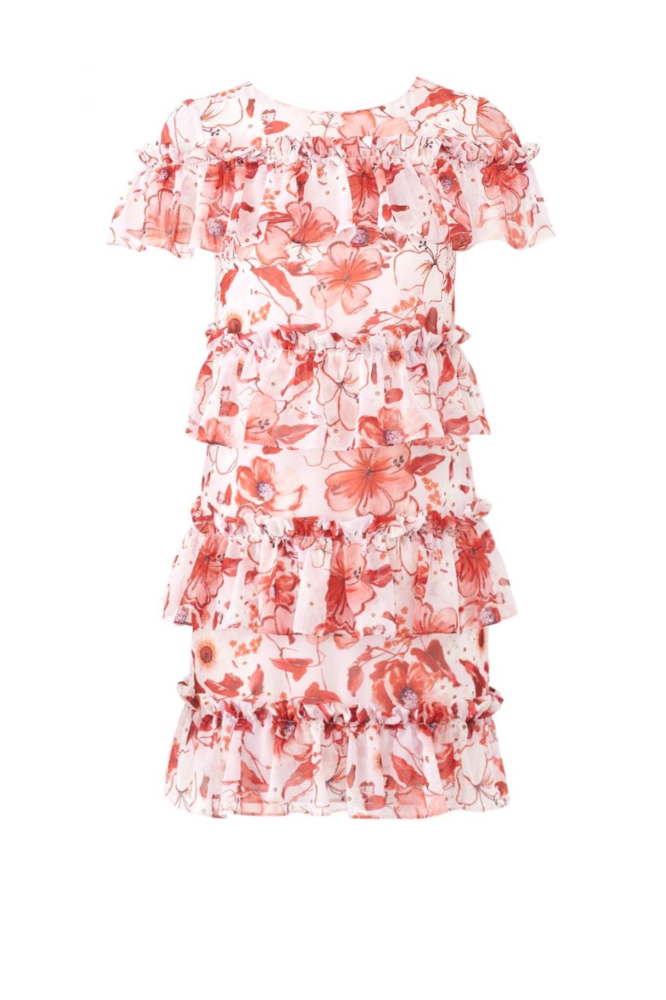 Badgley Mischka Tiered Ruffle Floral Dress