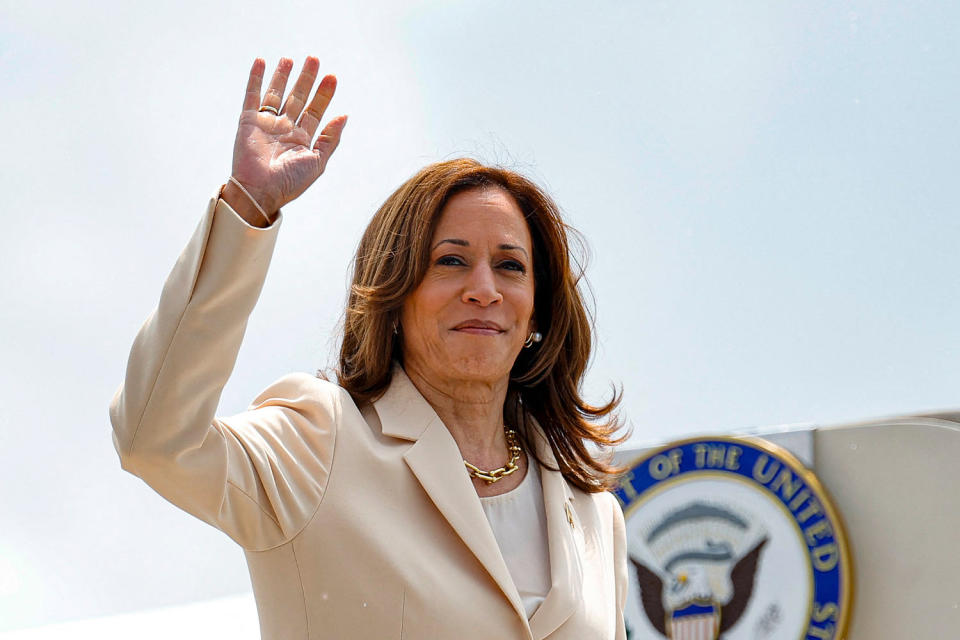 Kamala Harris waves (Kamil Krzaczynski  / AFP - Getty Images)