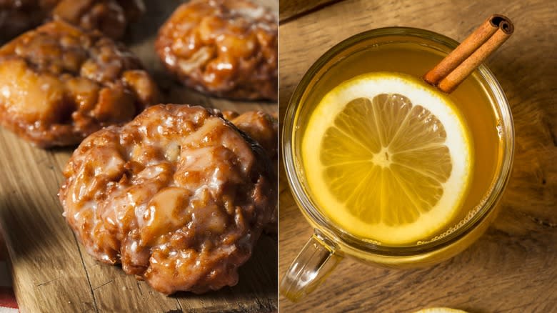 Hot cocktail and apple fritters