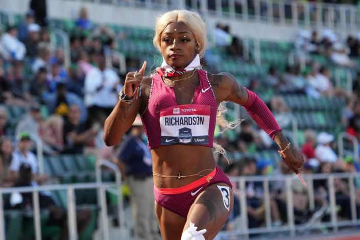Sha'Carri Richardson runs in a women's 100m heat during the USA Championships at Hayward Field, Eugene.