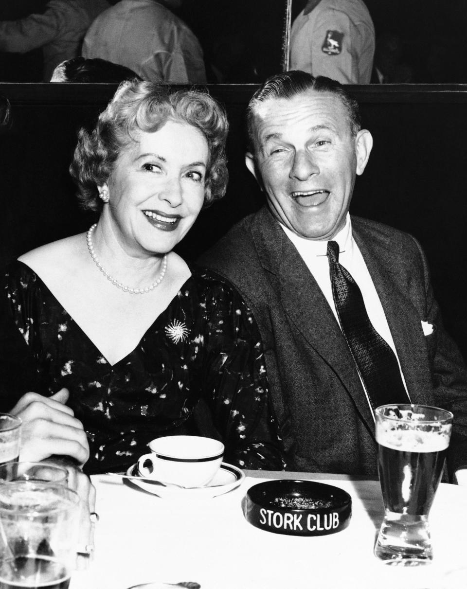 Married: January 7, 1926 - August 27, 1964 (her death)<br> Duration: 38 years<br> How you know them: She was the helium-voiced bubblehead with all the good lines; he was her frustrated straight man. Together, Burns and Allen were a prominent stage, radio, and TV comedy duo for four decades, starting in the early '20s. <br> How they met: It was 1923. He was 27. She was 17 (or 18 – her date of birth is debated) and already engaged. They were vaudeville partners first, until it became more than a professional collaboration—for George, at least. As the act grew more popular, he fell more in love. Finally, he threatened to quit if she didn’t marry him. Needless to say, the ultimatum worked.