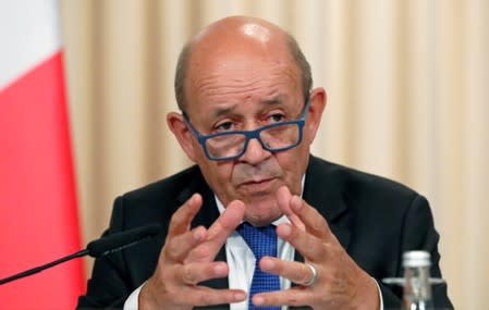 FILE PHOTO: French Foreign Minister Jean-Yves Le Drian at a September Meeting in Moscow