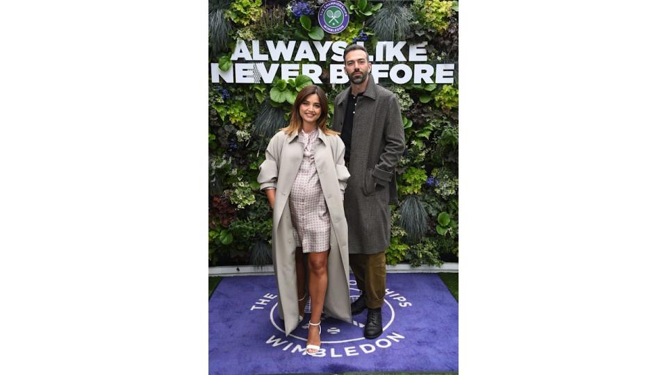 Jenna Coleman (L) attends Women's Finals Day of the Wimbledon Tennis Championships at the All England Lawn Tennis and Croquet Club on July 13, 2024 in Wimbledon, England