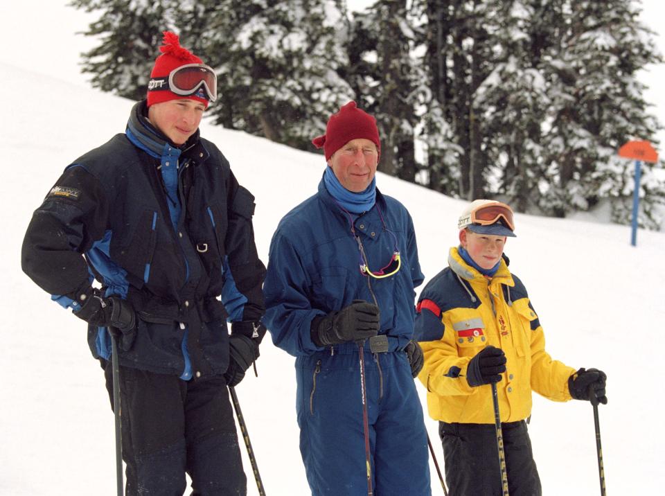 Prince Charles skiing with sons Prince William and Prince Harry