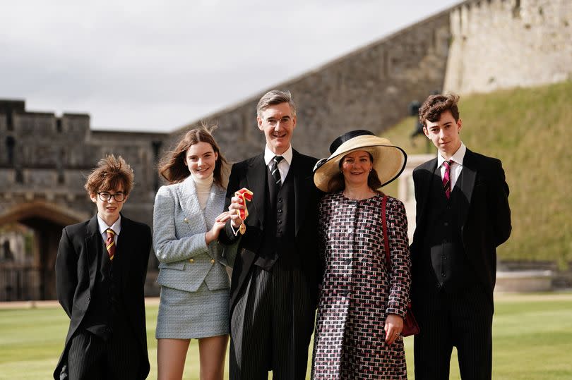 Sir Jacob Rees-Mogg with his wife Helen de Chair (second right) and children