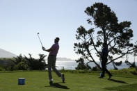 Chase Seiffert follows his shot from the fifth tee of the Pebble Beach Golf Links during the first round of the AT&T Pebble Beach National Pro-Am golf tournament Thursday, Feb. 6, 2020, in Pebble Beach, Calif. (AP Photo/Eric Risberg)
