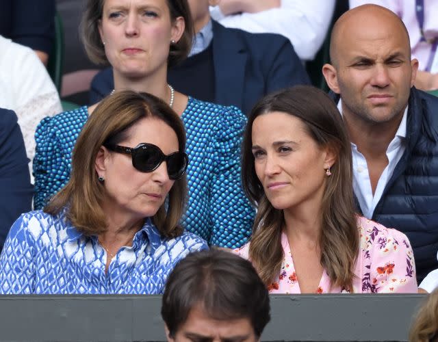 LONDON, ENGLAND – JULY 14: Carole Middleton and Pippa Middleton attend day thirteen of the Wimbledon Tennis Championships at All England Lawn Tennis and Croquet Club on July 14, 2019 in London, England. (Photo by Karwai Tang/Getty Images)