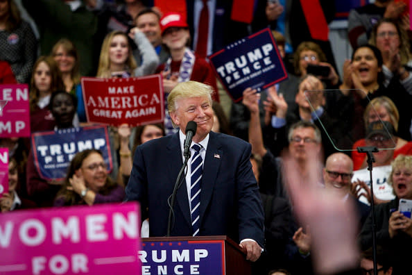 Republican presidential candidate Donald Trump speaks at a rally in Maine on October 28, 2016. (Photo: Sarah Rice via Getty Images)