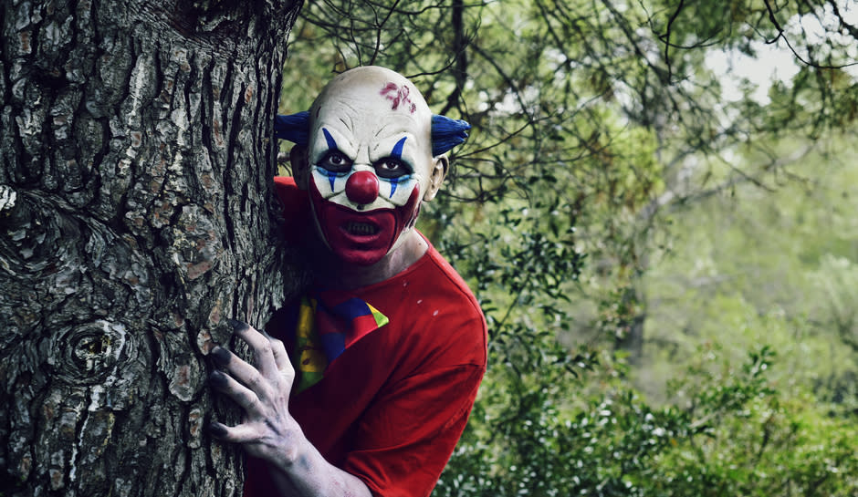 Creepy clowns chase children in Pennsylvania woods.
