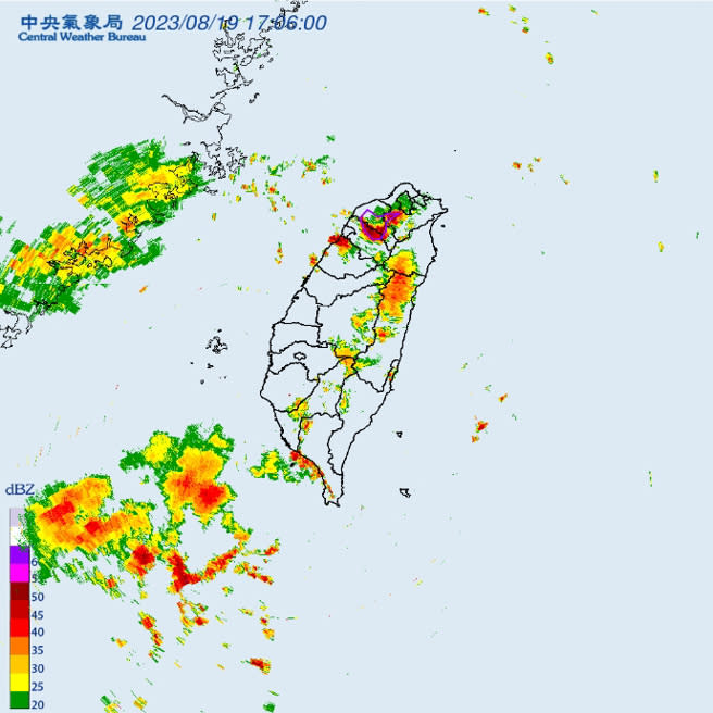 氣象局針對新北、桃園與竹縣發布大雷雨即時訊息，須注意淹水情形。(圖／氣象局)