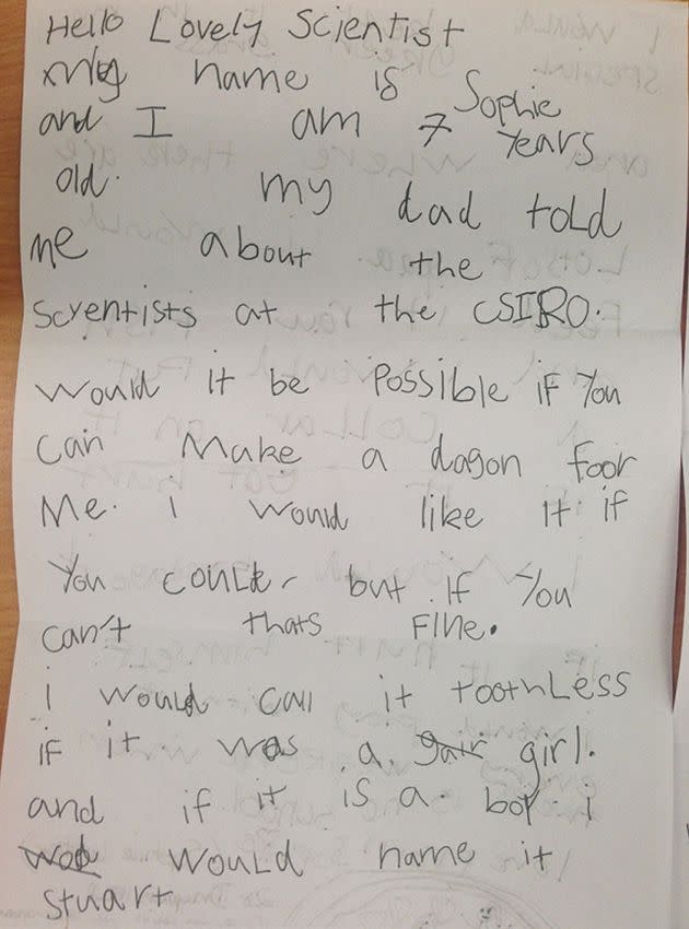 Sophie's letter. SOurce: CSIRO website.